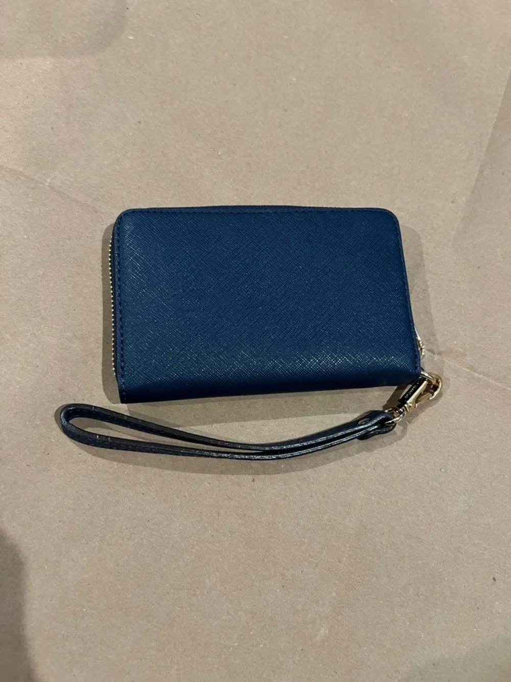 Michael Kors Navy Saffiano Zip Wristlet with Gold Plate - Picture 2 of 6